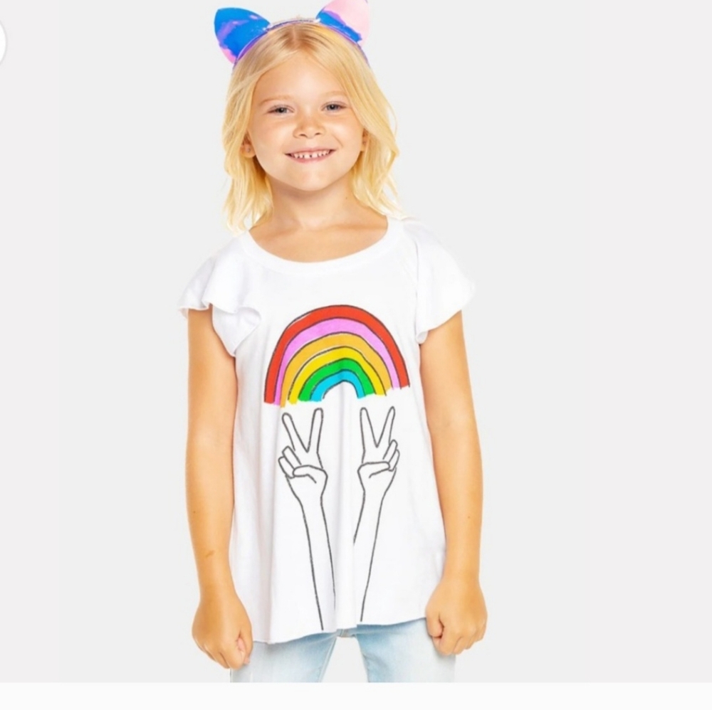 🔥Chaser Girls Rainbow Ruffle Tee Shirt Girls 14 NWT